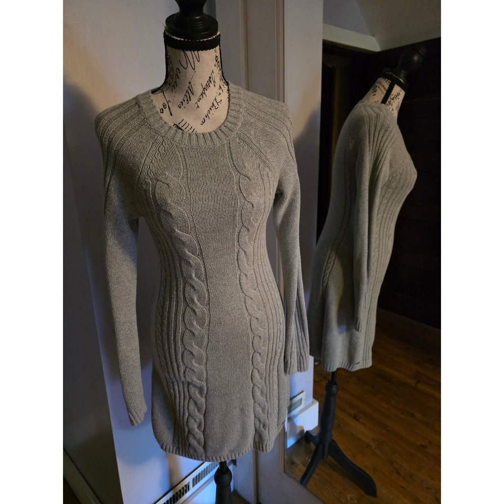 Hollister Gray Cable Knit Sweater Dress‎ Long Sleeve Mini Crew Neck Small